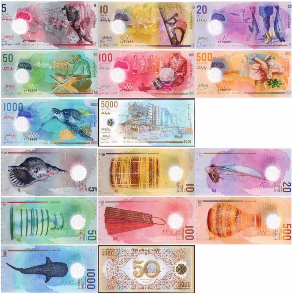 Colourful Maldivian rufiyaa banknotes